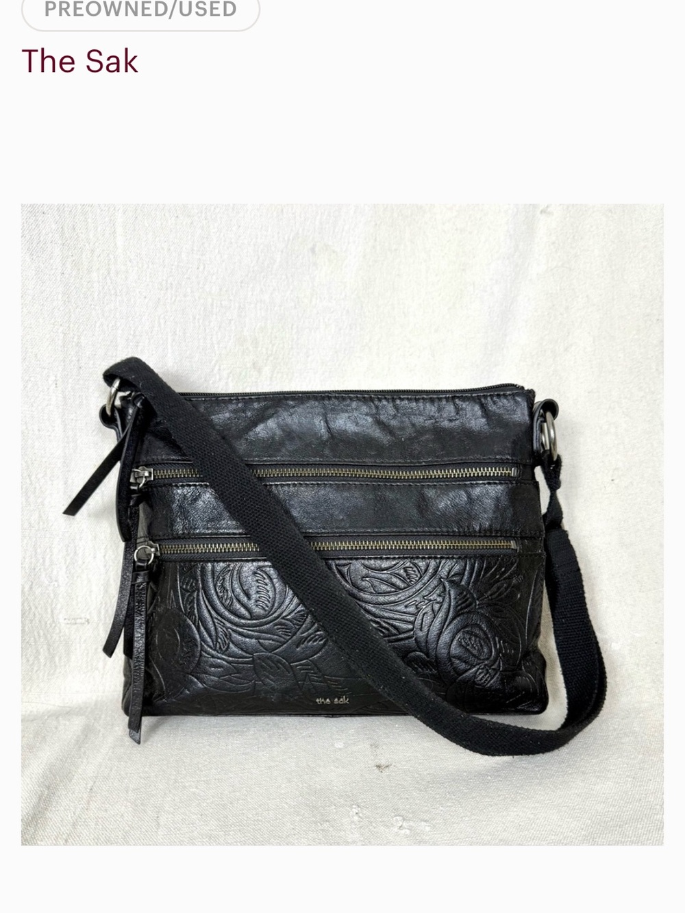 The Sak Reseda Black Embossed Leather Crossbody Bag